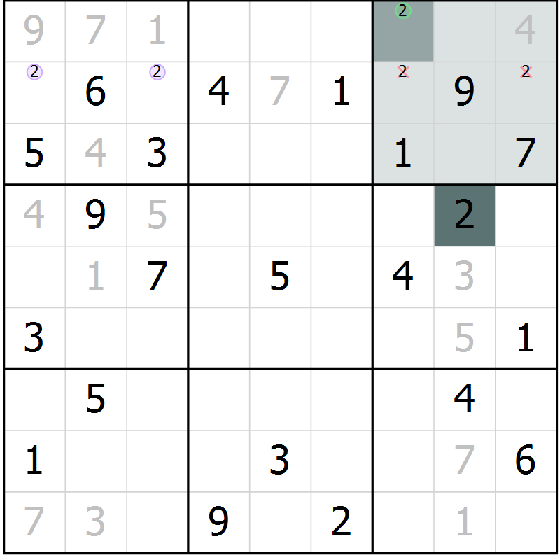 Position des candidats pour la solution de la Gr 8 page 10 du magazine de sudoku SUDOKU EXPERT n° 022