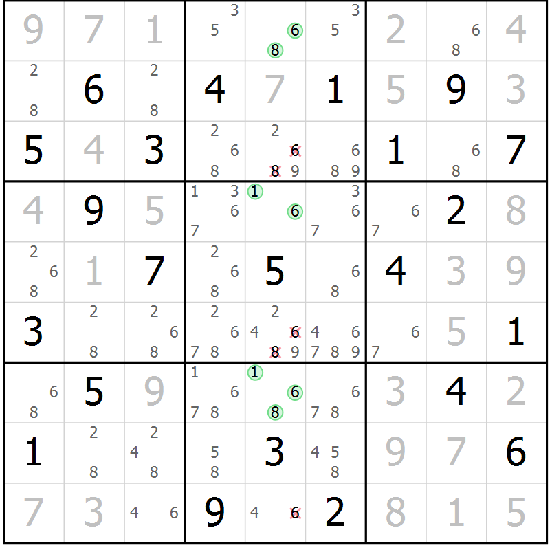 Position des candidats pour la solution de la Gr 8 page 10 du magazine de sudoku SUDOKU EXPERT n° 022