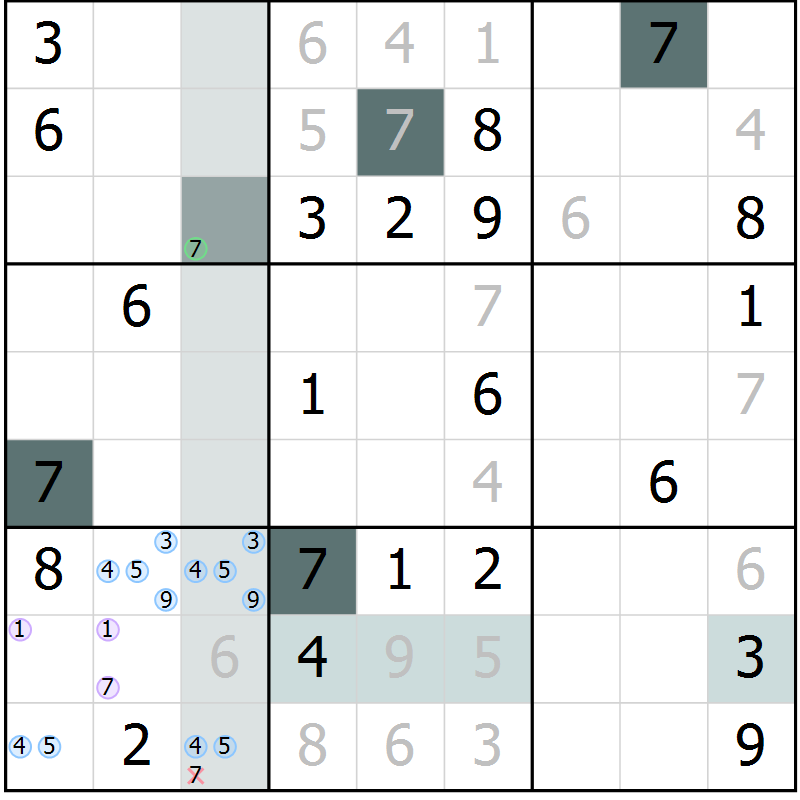 Position des candidats pour la solution de la Gr 9 page 11 du magazine de sudoku SUDOKU EXPERT n° 022