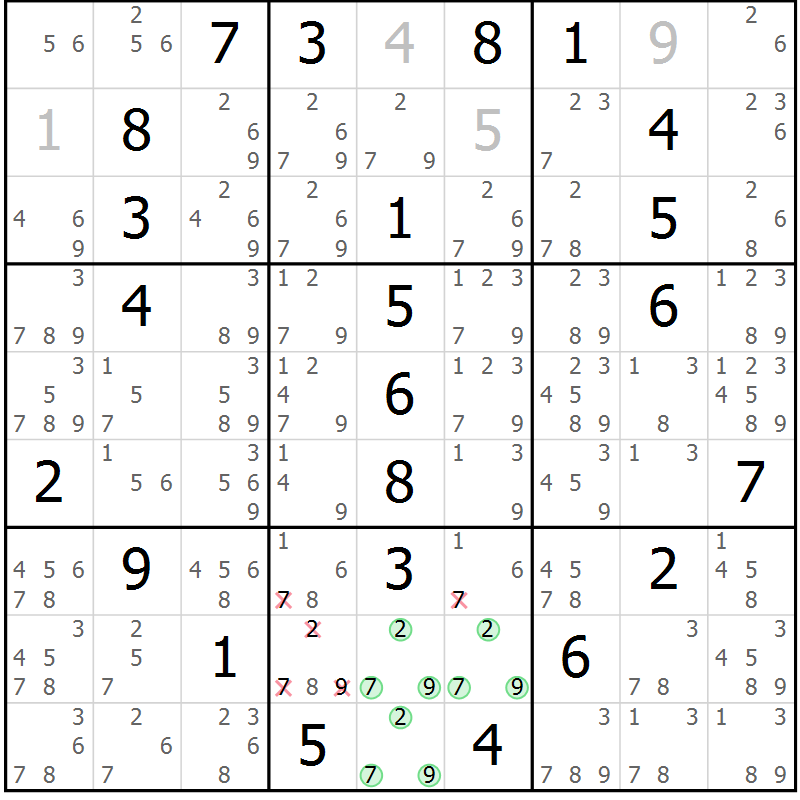 Position des candidats pour la solution de la Gr 1 page 4 du magazine de sudoku Maestro n° 085