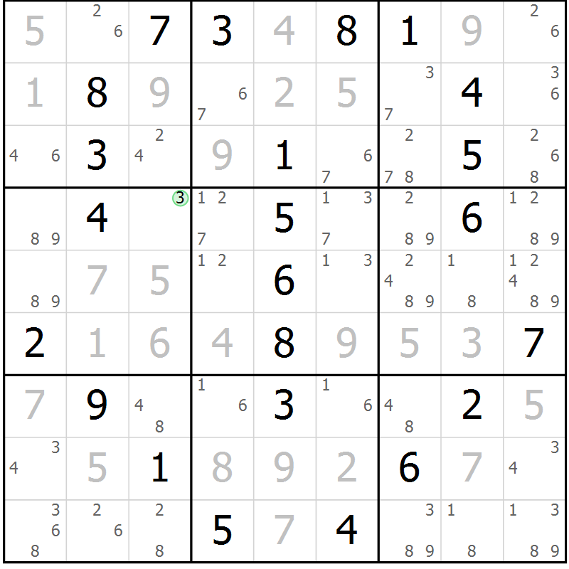 Position des candidats pour la solution de la Gr 1 page 4 du magazine de sudoku Maestro n° 085