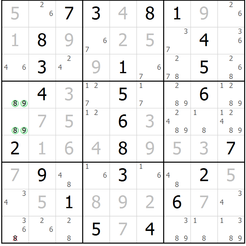Position des candidats pour la solution de la Gr 1 page 4 du magazine de sudoku Maestro n° 085