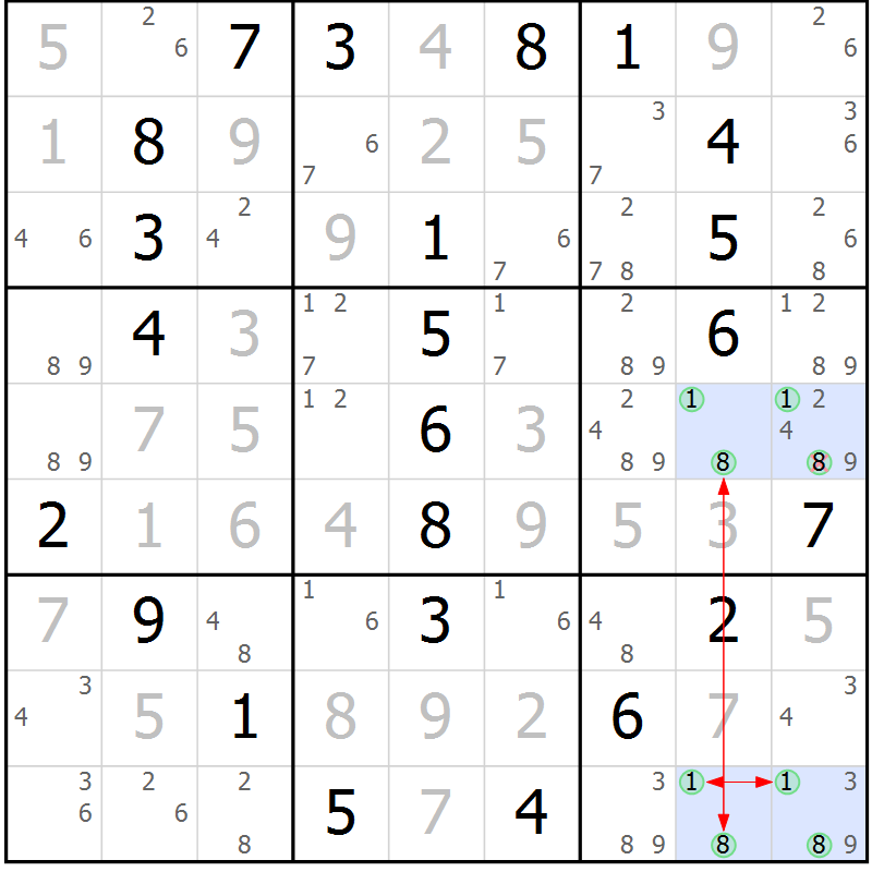 Position des candidats pour la solution de la Gr 1 page 4 du magazine de sudoku Maestro n° 085