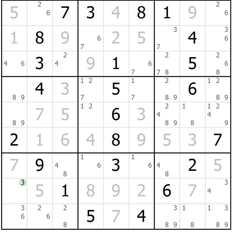 Position des candidats pour la solution de la Gr 1 page 4 du magazine de sudoku Maestro n° 085