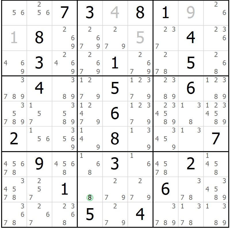 Position des candidats pour la solution de la Gr 1 page 4 du magazine de sudoku Maestro n° 085