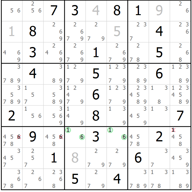 Position des candidats pour la solution de la Gr 1 page 4 du magazine de sudoku Maestro n° 085