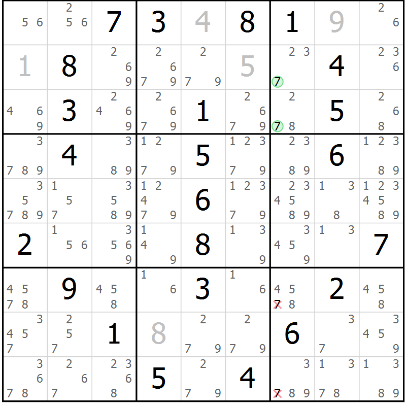 Position des candidats pour la solution de la Gr 1 page 4 du magazine de sudoku Maestro n° 085