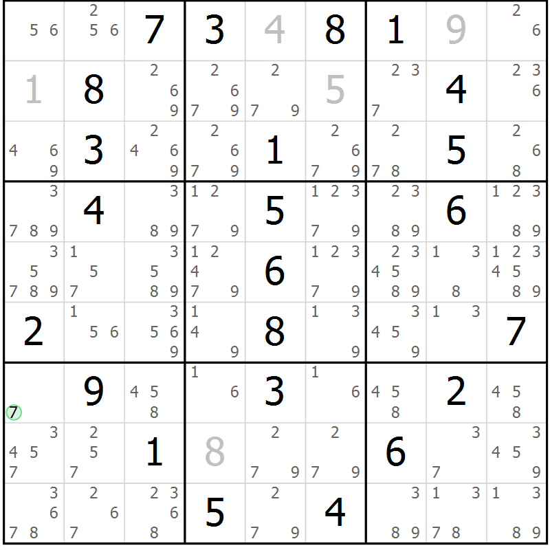 Position des candidats pour la solution de la Gr 1 page 4 du magazine de sudoku Maestro n° 085