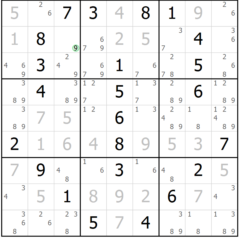 Position des candidats pour la solution de la Gr 1 page 4 du magazine de sudoku Maestro n° 085