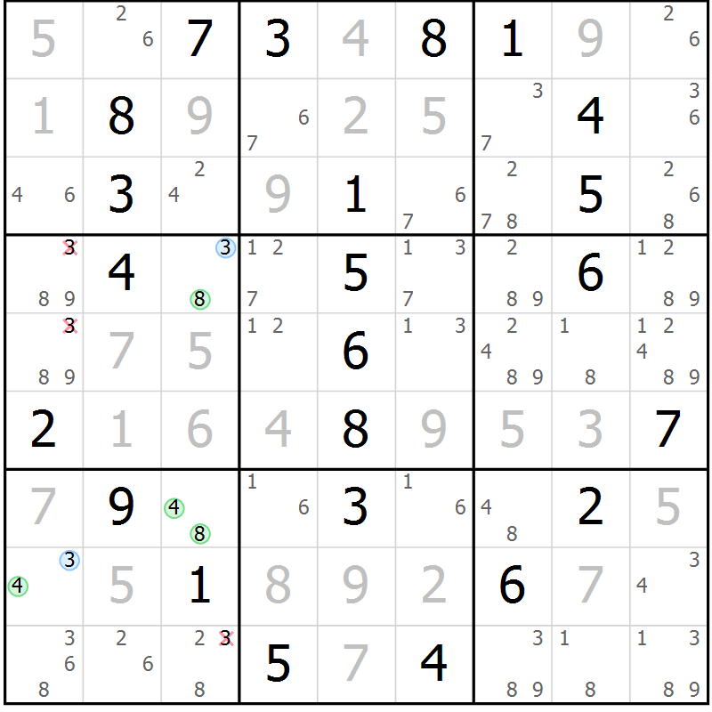 Position des candidats pour la solution de la Gr 1 page 4 du magazine de sudoku Maestro n° 085