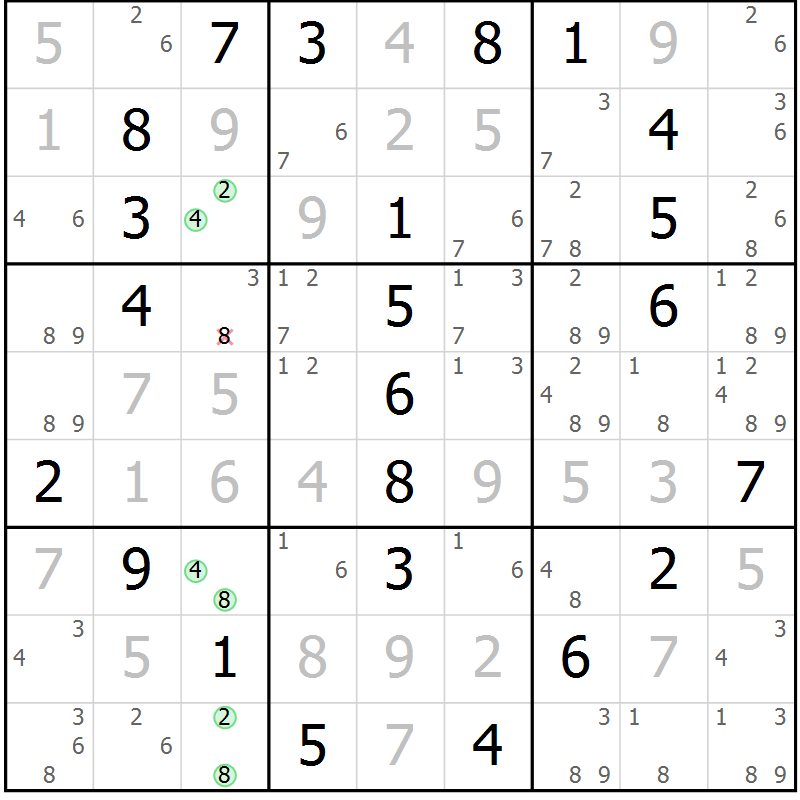 Position des candidats pour la solution de la Gr 1 page 4 du magazine de sudoku Maestro n° 085