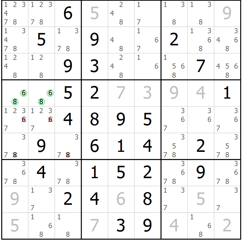 Position des candidats pour la solution de la Gr 10 page 13 du magazine de sudoku Maestro n° 085