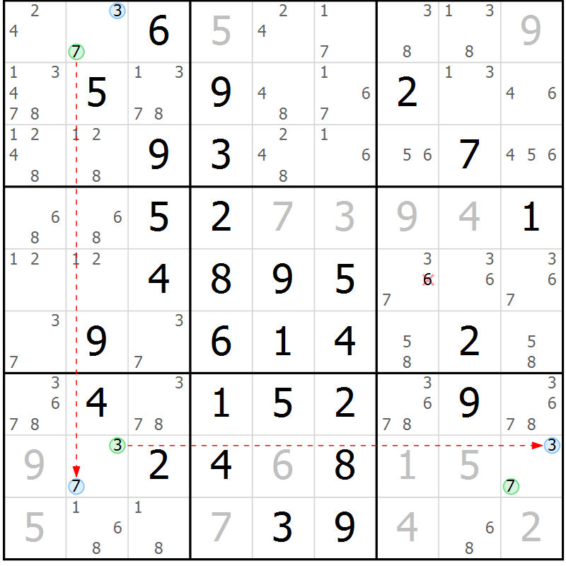 Position des candidats pour la solution de la Gr 10 page 13 du magazine de sudoku Maestro n° 085