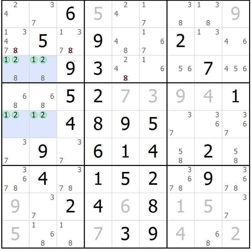 Position des candidats pour la solution de la Gr 10 page 13 du magazine de sudoku Maestro n° 085