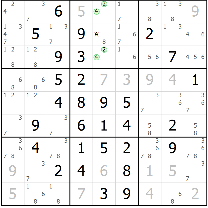Position des candidats pour la solution de la Gr 10 page 13 du magazine de sudoku Maestro n° 085