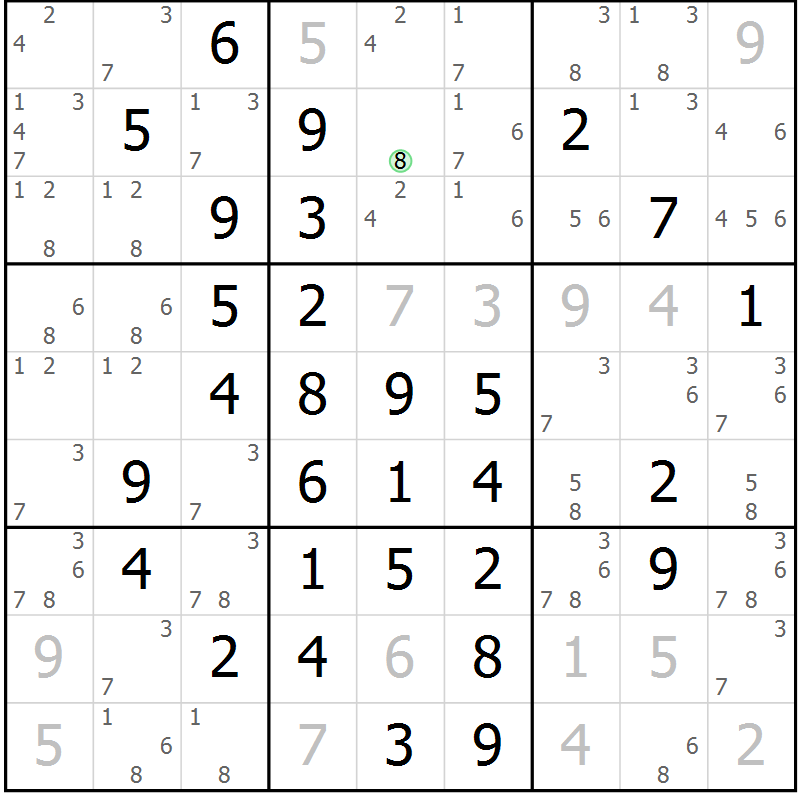 Position des candidats pour la solution de la Gr 10 page 13 du magazine de sudoku Maestro n° 085