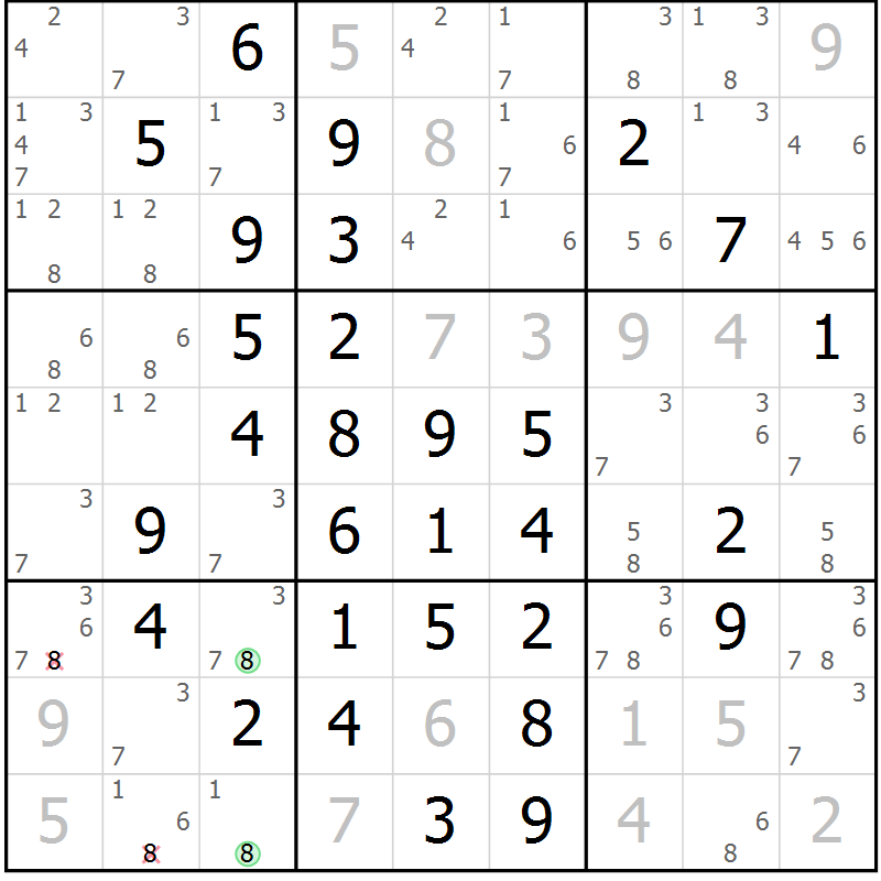 Position des candidats pour la solution de la Gr 10 page 13 du magazine de sudoku Maestro n° 085