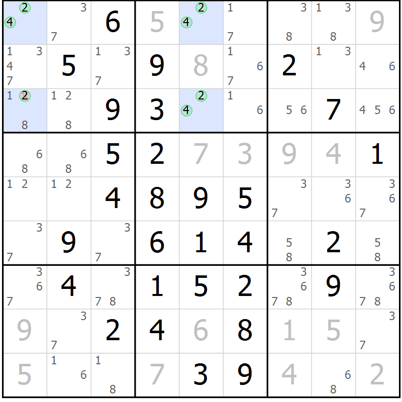 Position des candidats pour la solution de la Gr 10 page 13 du magazine de sudoku Maestro n° 085