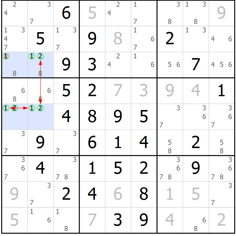 Position des candidats pour la solution de la Gr 10 page 13 du magazine de sudoku Maestro n° 085
