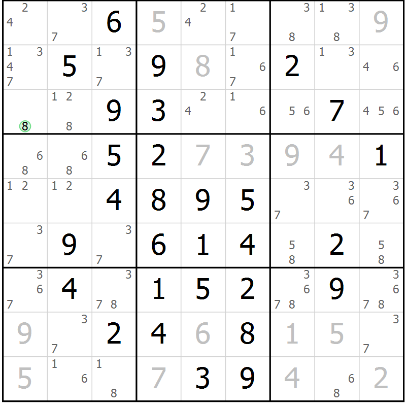 Position des candidats pour la solution de la Gr 10 page 13 du magazine de sudoku Maestro n° 085