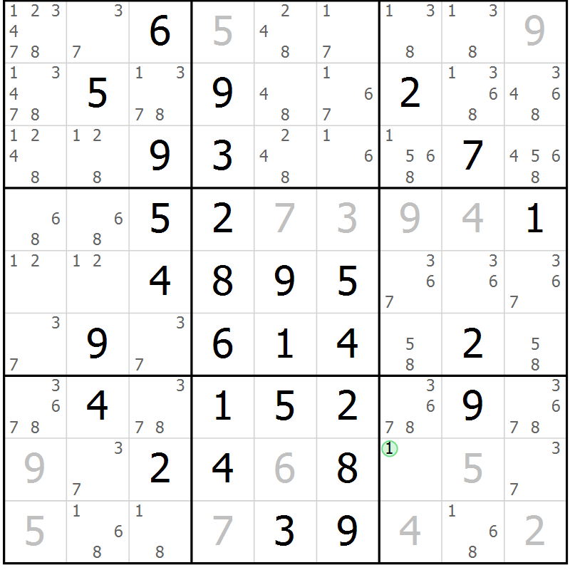 Position des candidats pour la solution de la Gr 10 page 13 du magazine de sudoku Maestro n° 085