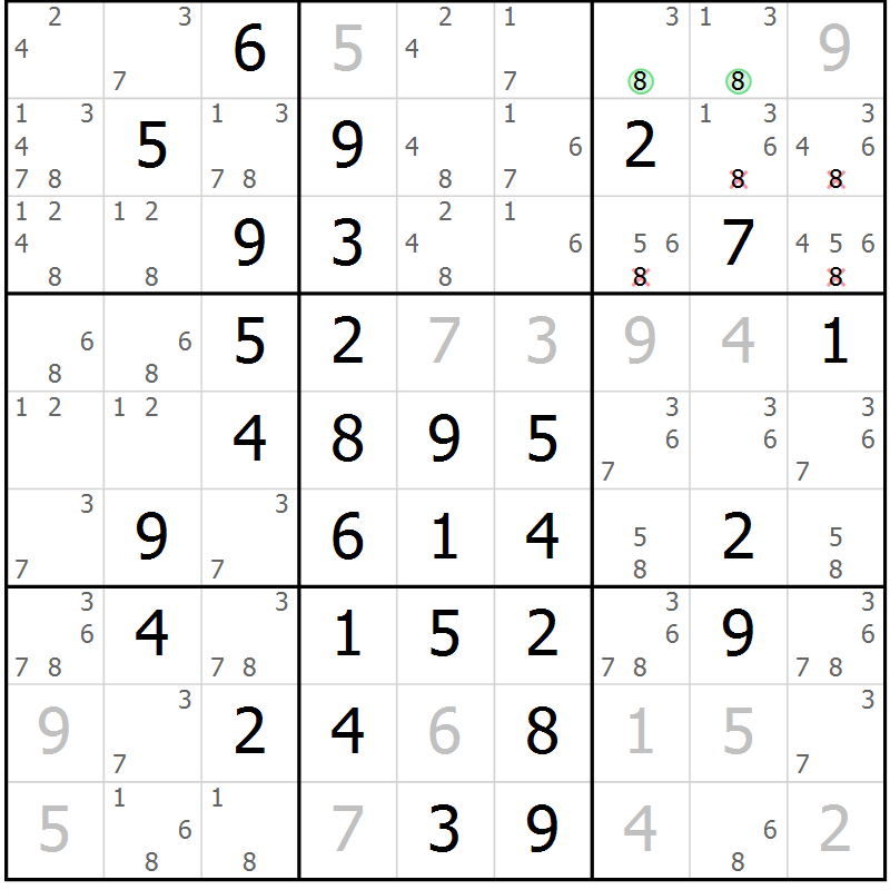 Position des candidats pour la solution de la Gr 10 page 13 du magazine de sudoku Maestro n° 085