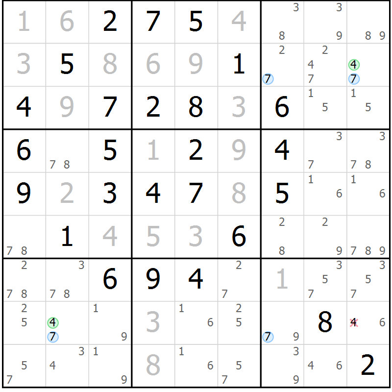 Position des candidats pour la solution de la Gr 11 page 14 du magazine de sudoku Maestro n° 085