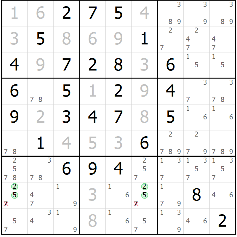 Position des candidats pour la solution de la Gr 11 page 14 du magazine de sudoku Maestro n° 085