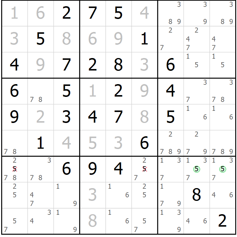 Position des candidats pour la solution de la Gr 11 page 14 du magazine de sudoku Maestro n° 085