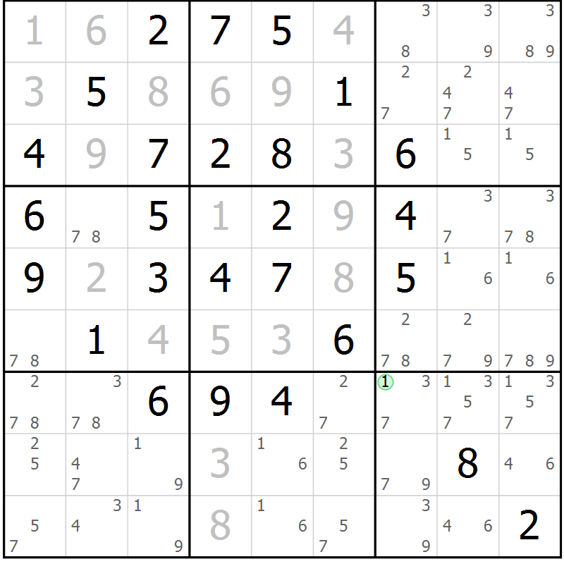 Position des candidats pour la solution de la Gr 11 page 14 du magazine de sudoku Maestro n° 085
