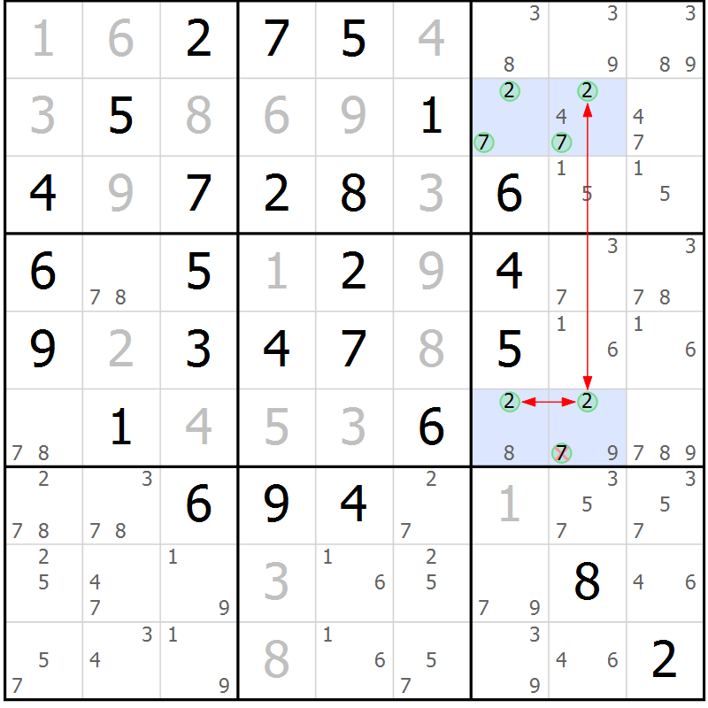 Position des candidats pour la solution de la Gr 11 page 14 du magazine de sudoku Maestro n° 085