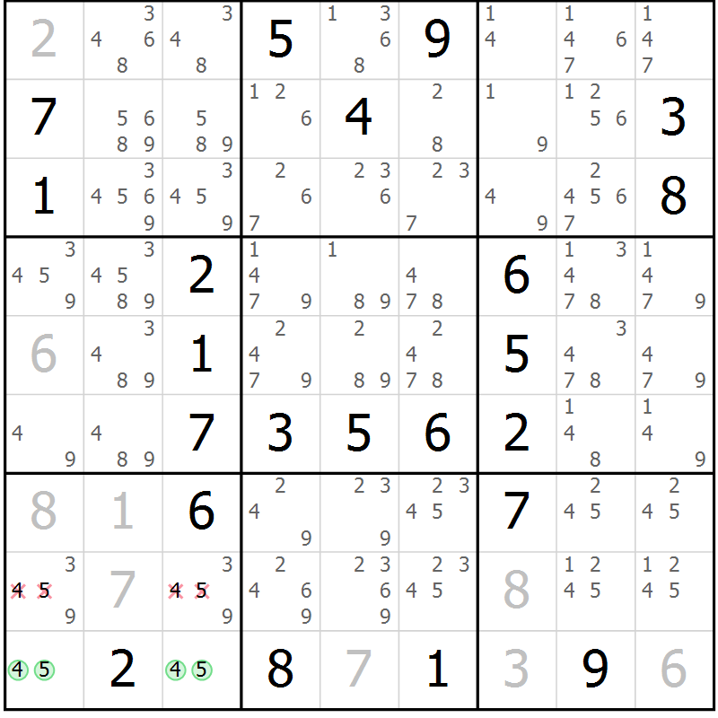 Position des candidats pour la solution de la Gr 12 page 15 du magazine de sudoku Maestro n° 085