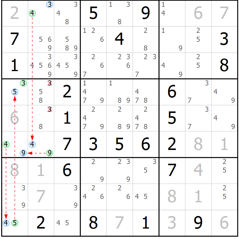 Position des candidats pour la solution de la Gr 12 page 15 du magazine de sudoku Maestro n° 085