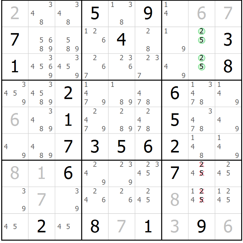 Position des candidats pour la solution de la Gr 12 page 15 du magazine de sudoku Maestro n° 085