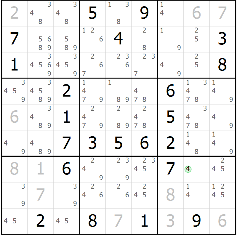 Position des candidats pour la solution de la Gr 12 page 15 du magazine de sudoku Maestro n° 085