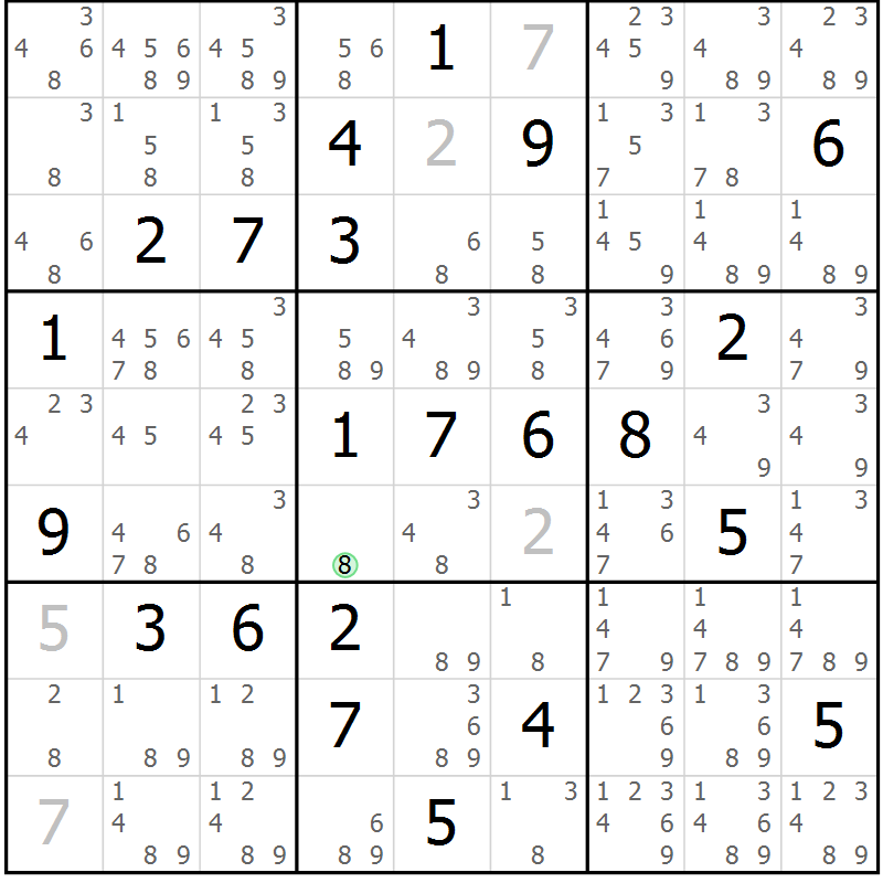 Position des candidats pour la solution de la Gr 13 page 16 du magazine de sudoku Maestro n° 085