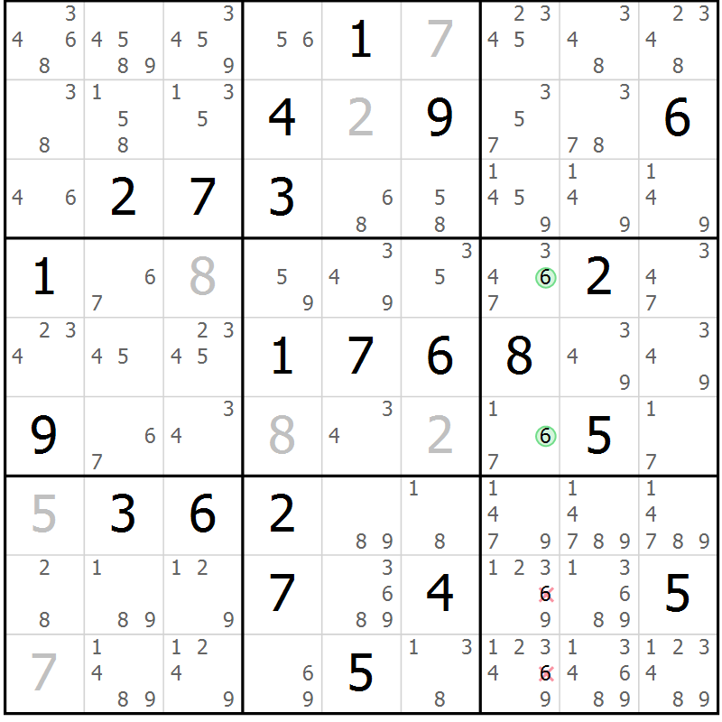 Position des candidats pour la solution de la Gr 13 page 16 du magazine de sudoku Maestro n° 085