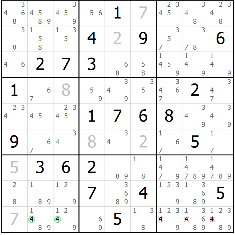 Position des candidats pour la solution de la Gr 13 page 16 du magazine de sudoku Maestro n° 085