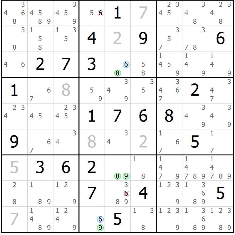 Position des candidats pour la solution de la Gr 13 page 16 du magazine de sudoku Maestro n° 085