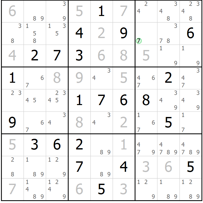 Position des candidats pour la solution de la Gr 13 page 16 du magazine de sudoku Maestro n° 085