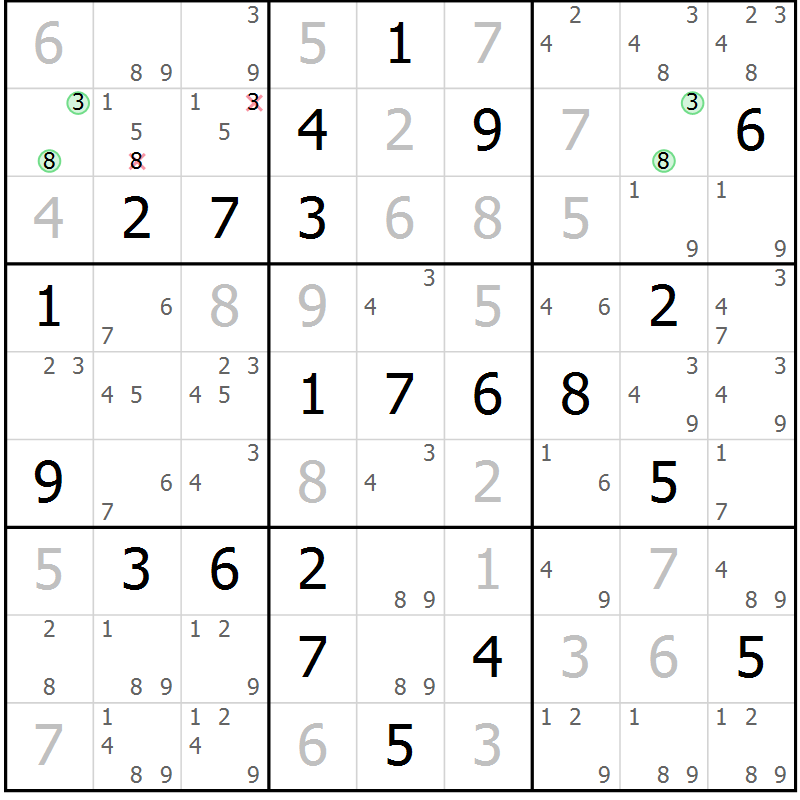 Position des candidats pour la solution de la Gr 13 page 16 du magazine de sudoku Maestro n° 085