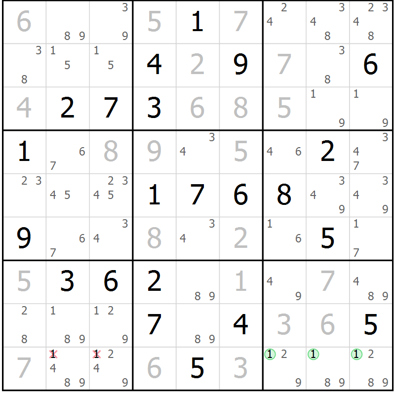 Position des candidats pour la solution de la Gr 13 page 16 du magazine de sudoku Maestro n° 085