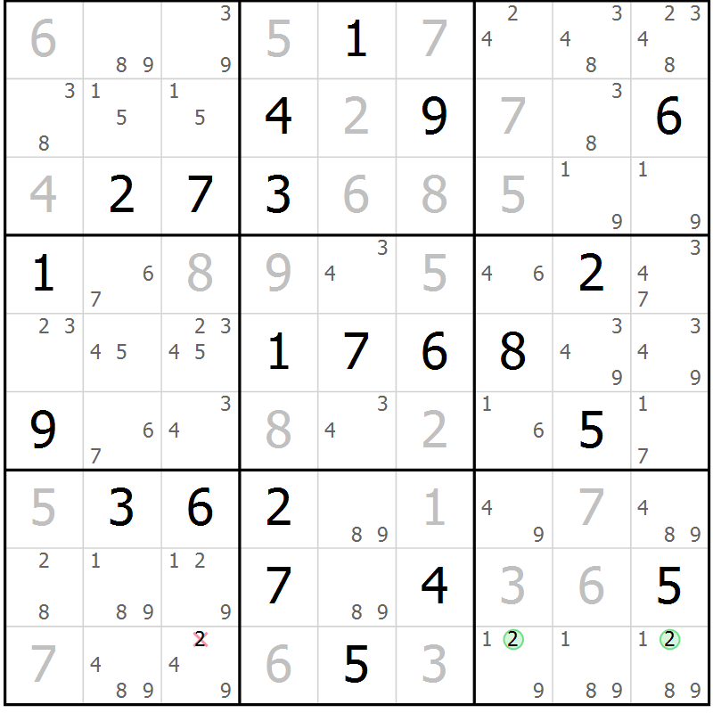 Position des candidats pour la solution de la Gr 13 page 16 du magazine de sudoku Maestro n° 085