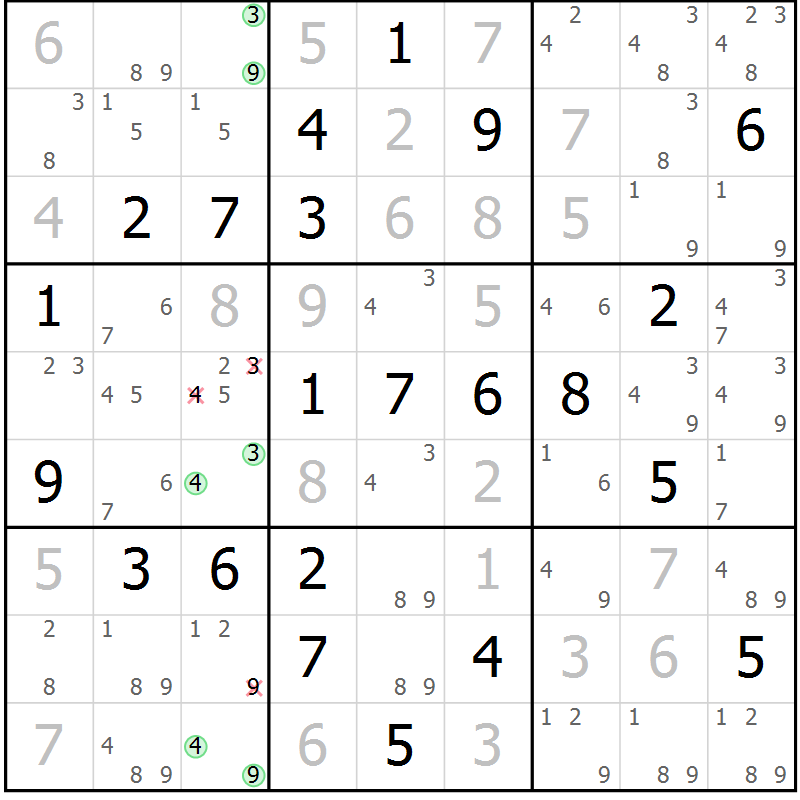 Position des candidats pour la solution de la Gr 13 page 16 du magazine de sudoku Maestro n° 085