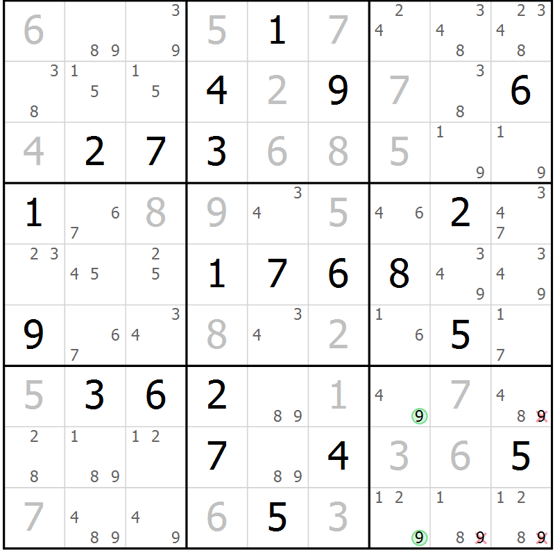 Position des candidats pour la solution de la Gr 13 page 16 du magazine de sudoku Maestro n° 085