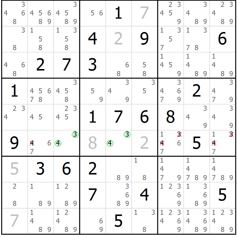 Position des candidats pour la solution de la Gr 13 page 16 du magazine de sudoku Maestro n° 085