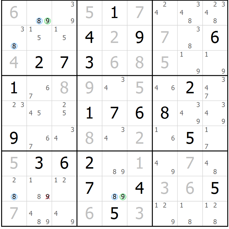 Position des candidats pour la solution de la Gr 13 page 16 du magazine de sudoku Maestro n° 085