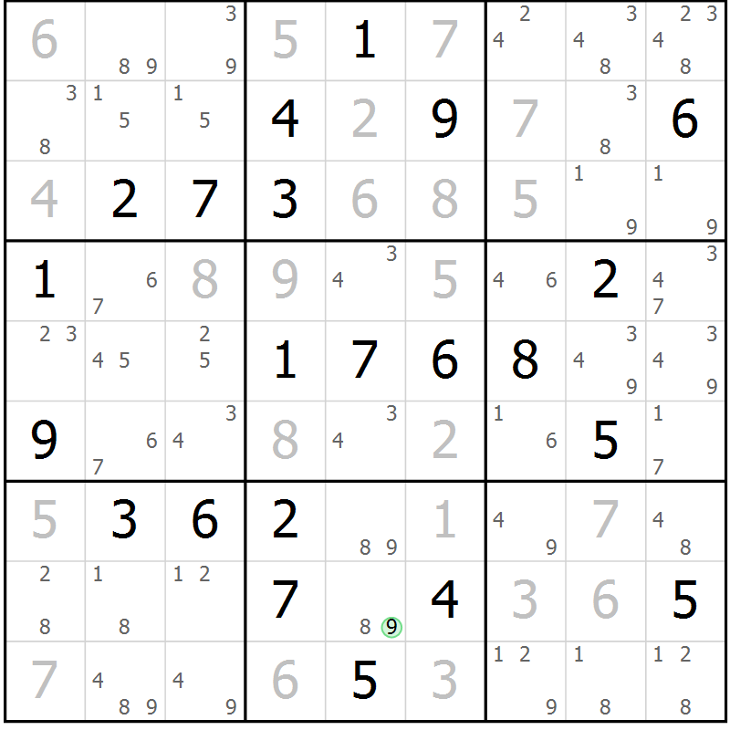 Position des candidats pour la solution de la Gr 13 page 16 du magazine de sudoku Maestro n° 085