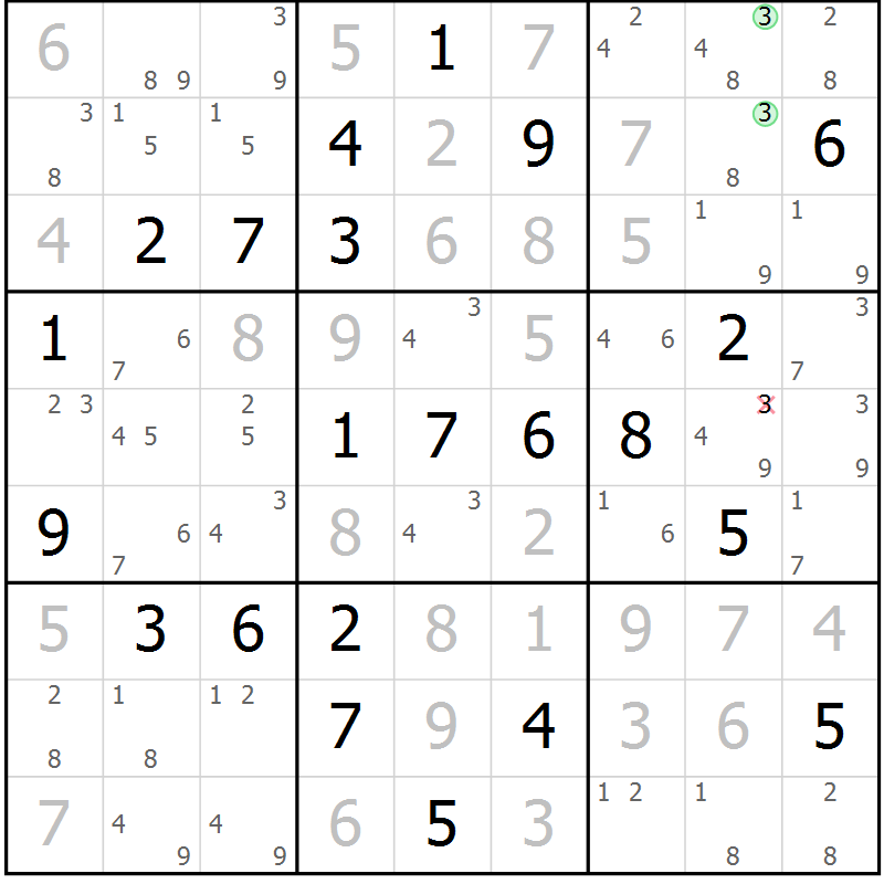 Position des candidats pour la solution de la Gr 13 page 16 du magazine de sudoku Maestro n° 085