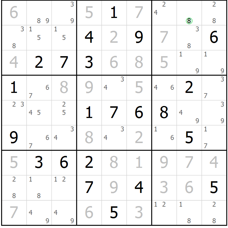 Position des candidats pour la solution de la Gr 13 page 16 du magazine de sudoku Maestro n° 085